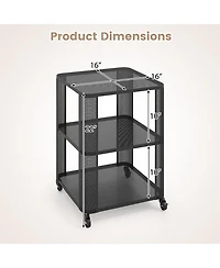 Gymax 2PCS End Table w/Wheels Rolling Side Table w/Open Storage Shelves Metal Frame