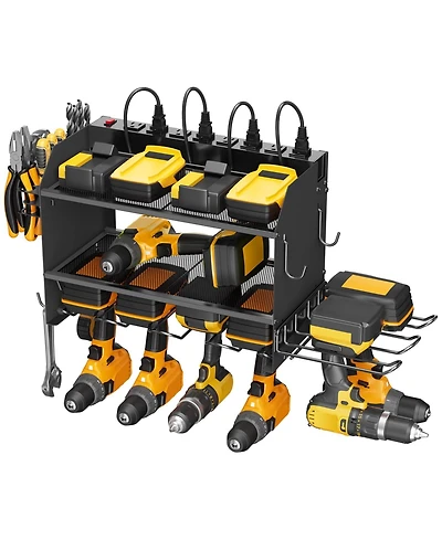 Xdovet Power Tool Organizer Wall Mount Charging Station Drill Holder Metal Rack Hooks Storage Cord