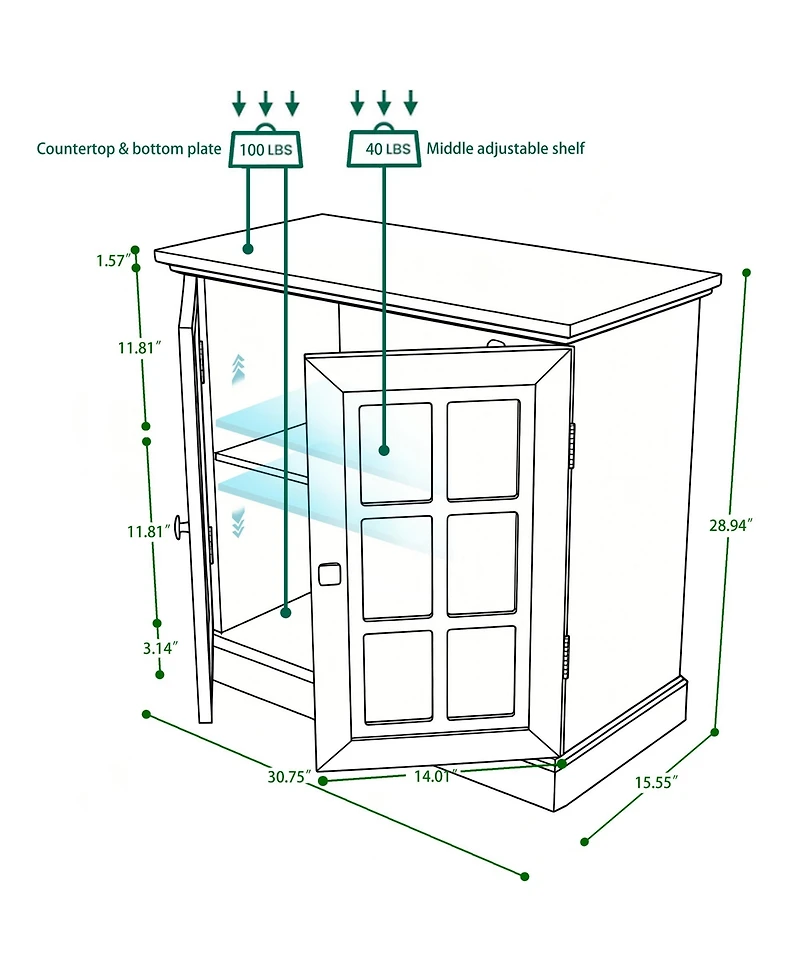 Clihome Modern Mdf Storage Cabinet with 2 Acrylic Mirror Doors, Adjustable Shelves, Metal Handles
