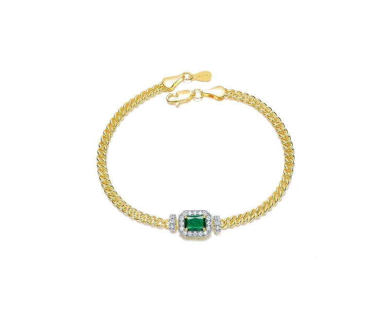 Rachel Glauber Unique 14K Gold Plated Brilliant Cz Link Chain Bracelet