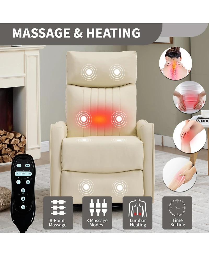 Clihome Heat Massage Manual Recliner Chair with Rocker and Swivel Faux Leather for Living Room