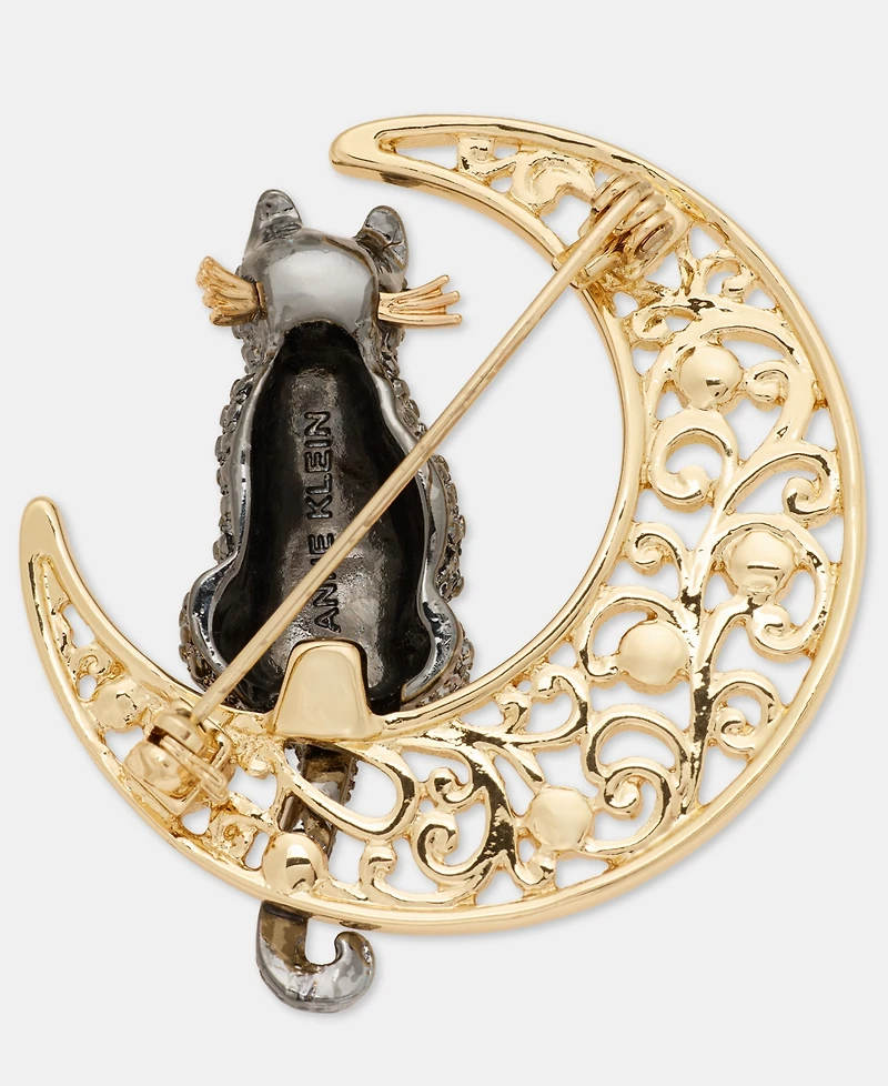 Anne Klein Pave Cat Filigree Moon Pin