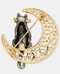 Anne Klein Pave Cat Filigree Moon Pin