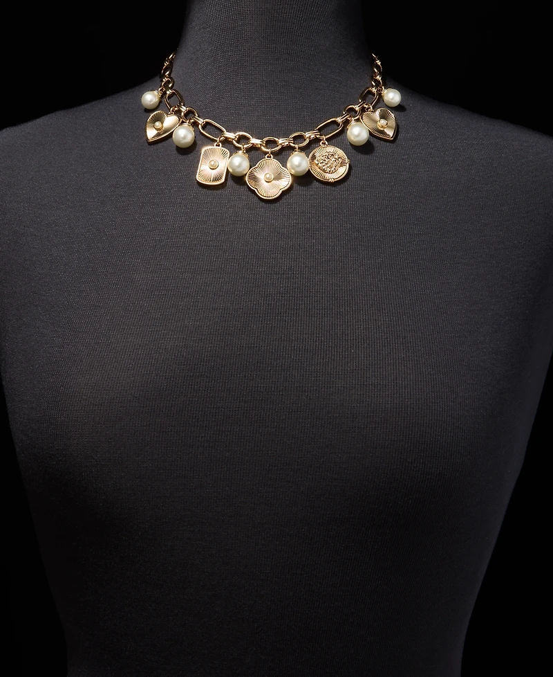 Anne Klein Imitation Pearl Shaky Charm Statement Necklace, 16" + 3" extender