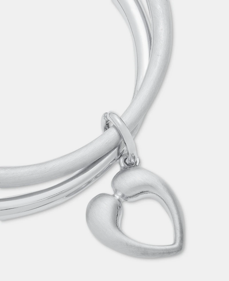 Anne Klein Puffy Heart Charm Bangle Bracelets, 2-Piece Set
