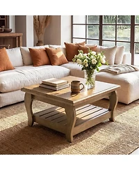 Tribesigns 31.5" Square Coffee Table, 2-Tier Farmhouse Living Room Center Table with Lower Shelf, 31.5" D x 31.5" W, for Apartments, Living Rooms