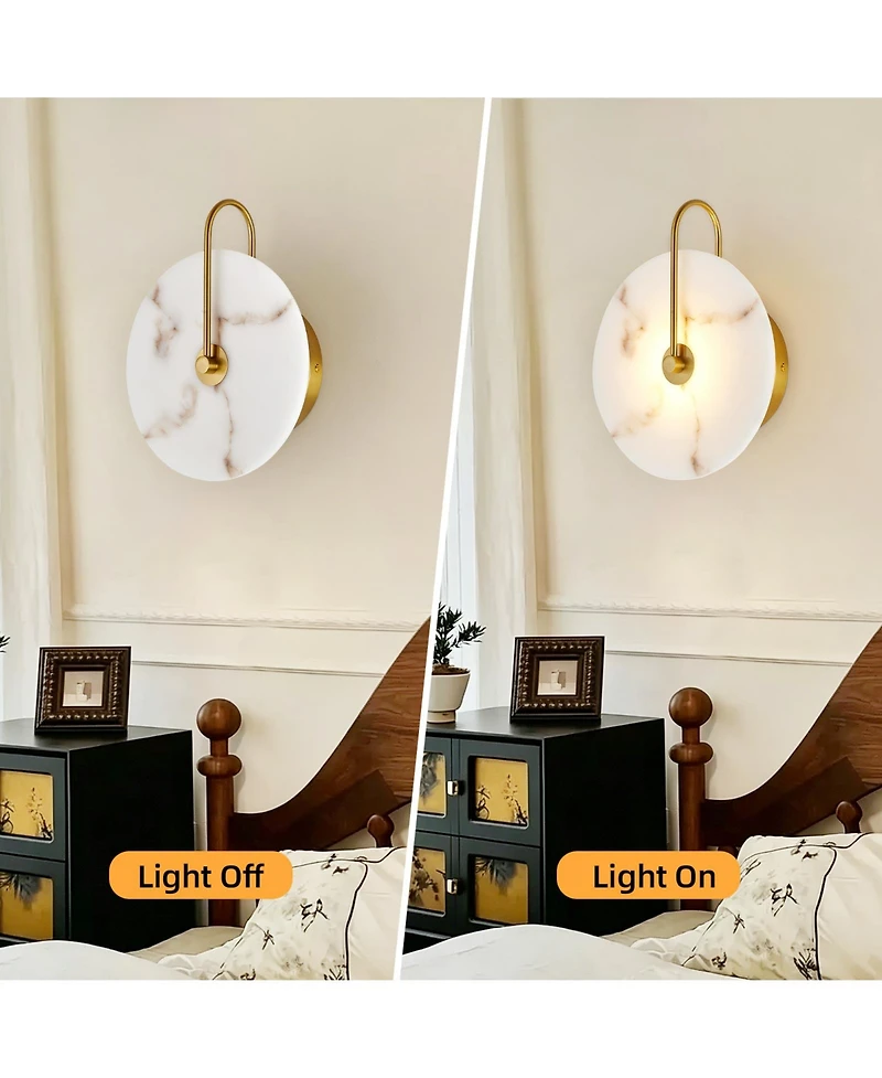Midola Round Alabaster Wall Sconce, Natural Marble Lampshade, Hardwired Circular Sconce Led Modern Wall Lamp for Bedroom, Stairs, Living Room