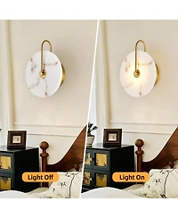 Midola Round Alabaster Wall Sconce, Natural Marble Lampshade, Hardwired Circular Sconce Led Modern Wall Lamp for Bedroom, Stairs, Living Room