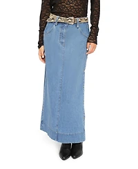 Belle & Bloom Women's Edge Line Denim Maxi Skirt with Side Buttons