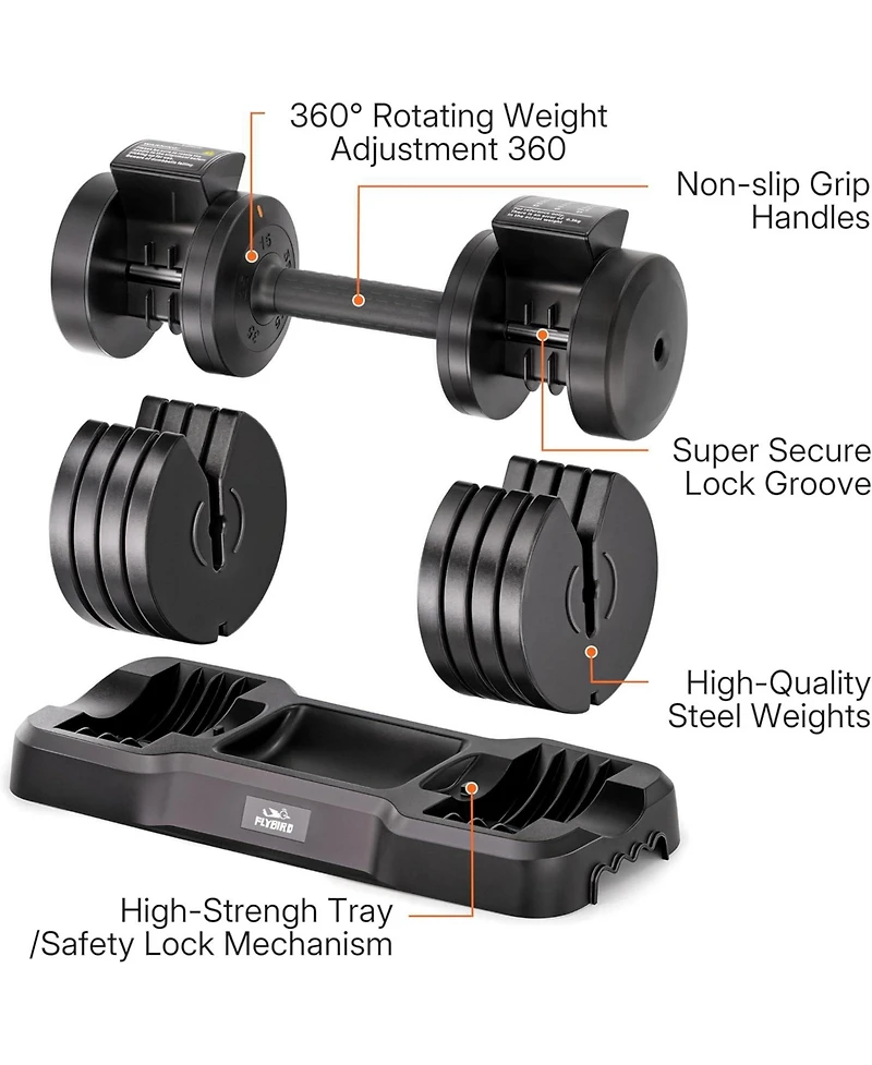 Fed Fitness DB2 Adjustable Dumbbell Set, 5-in-1 Quick Adjustable Weights with Storage Box and Non-Slip Handle, Weight Set for Home Gym Exercise
