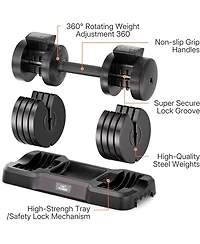 Fed Fitness DB2 Adjustable Dumbbell Set, 5-in-1 Quick Adjustable Weights with Storage Box and Non-Slip Handle, Weight Set for Home Gym Exercise
