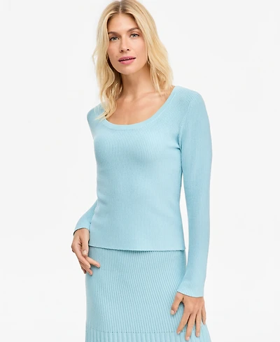 I.n.c. International Concepts Women's Scoop Neck Long-Sleeve Ribbed Sweater, Macy's Exclusive