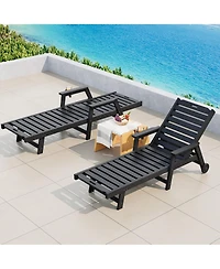 homfan Patio Chaise Lounge Set of 4, Hdpe Chair with Rolling Wheels, Cup Holder, 5-Position Backrest, All-Weather Lounger for Poolside