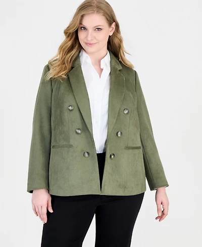 Jones New York Plus Faux-Double-Breasted Faux Suede Blazer