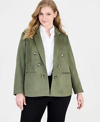 Jones New York Plus Faux-Double-Breasted Faux Suede Blazer