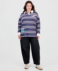 Love Tribe Trendy Plus Snoopy Striped Rugby Shirt