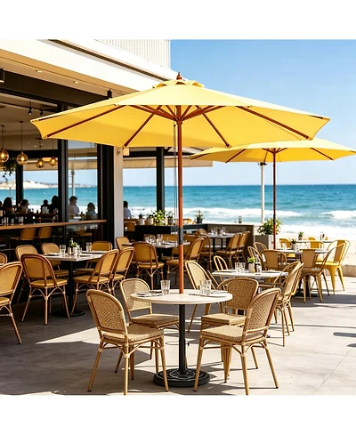 Yescom 9FT Solid Wood Patio Umbrella w/ Retro Base Pulley Lift for Resort Outdoor Event Decor Rental Wedding Party Butter Yellow