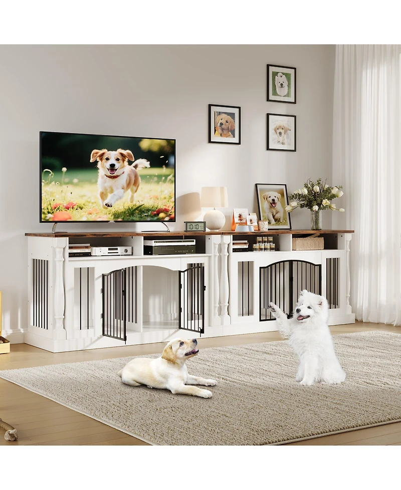 63" Large Dog Crate for 2 Dogs, Roman Column Kennel with Open Storage Small Medium Cage Table Tv Stand, Entertainment Center