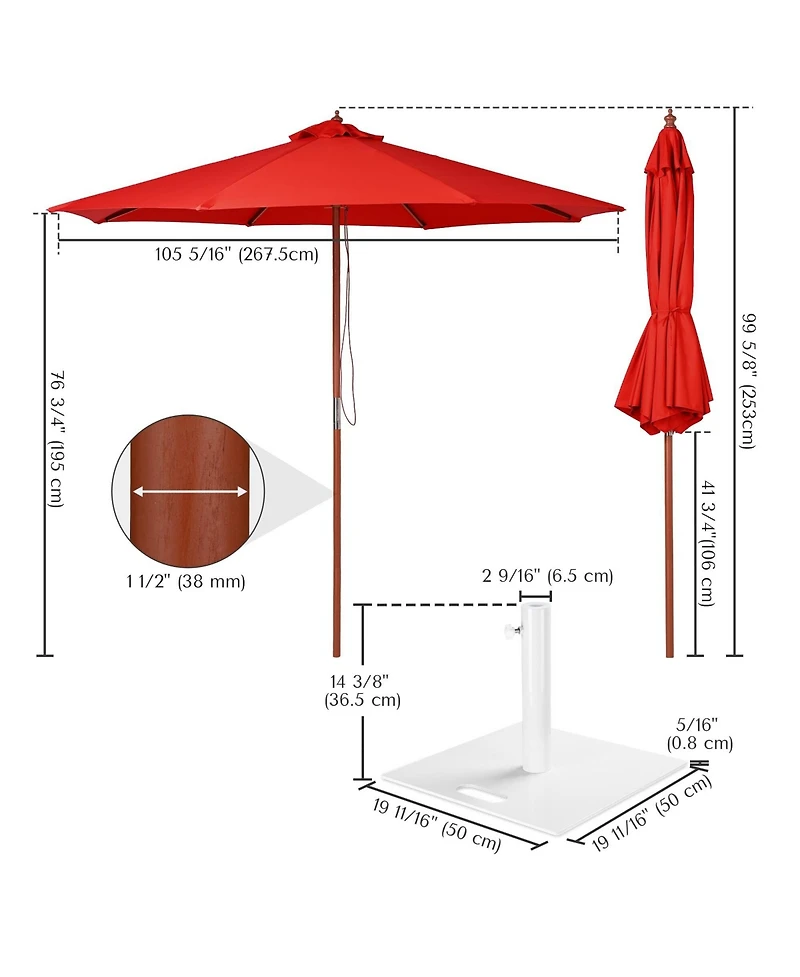 Yescom 9Feet Solid Wood Patio Umbrella with Base Included Stand for Outdoor Event Rental Resort Wedding Party Restaurant