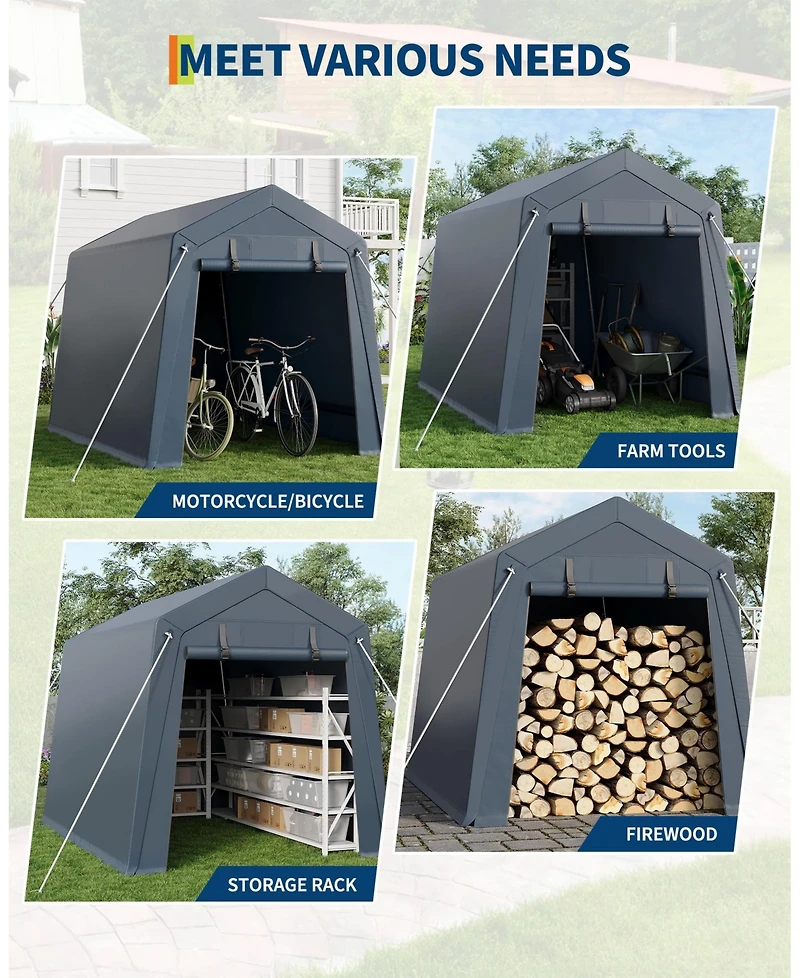 homfan 7x10 ft Portable Outdoor Storage Shed, Waterproof and Uv-Resistant Garage Tent with Roll Up Doors for Motorcycle, Bike, Equipment