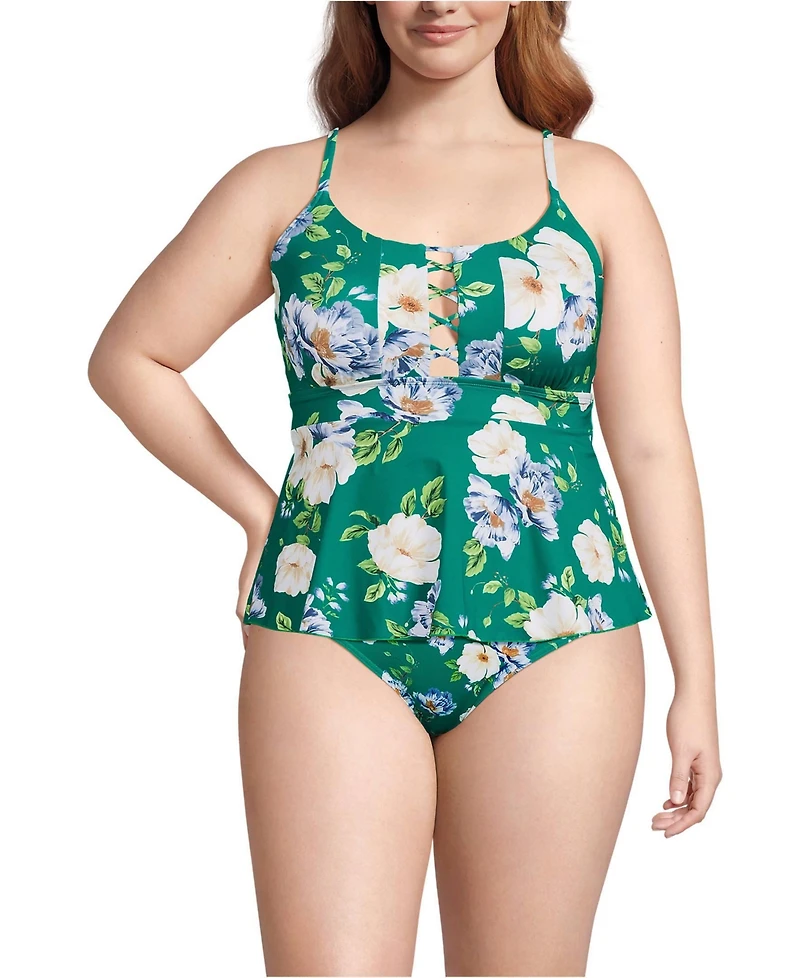 Lands' End Women's Lace-up Flutter Tankini Swimsuit Top
