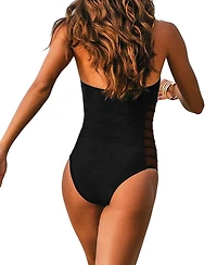 Cupshe Women's Halter Plunging V-Neck Side Mesh One-Piece Swimsuit
