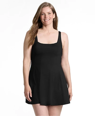 Lands' End Women's Square Neck Corset Seamed Swim Dress