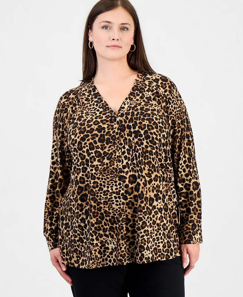 Anne Klein Essentials Plus V-Neck Notch Collar Blouse