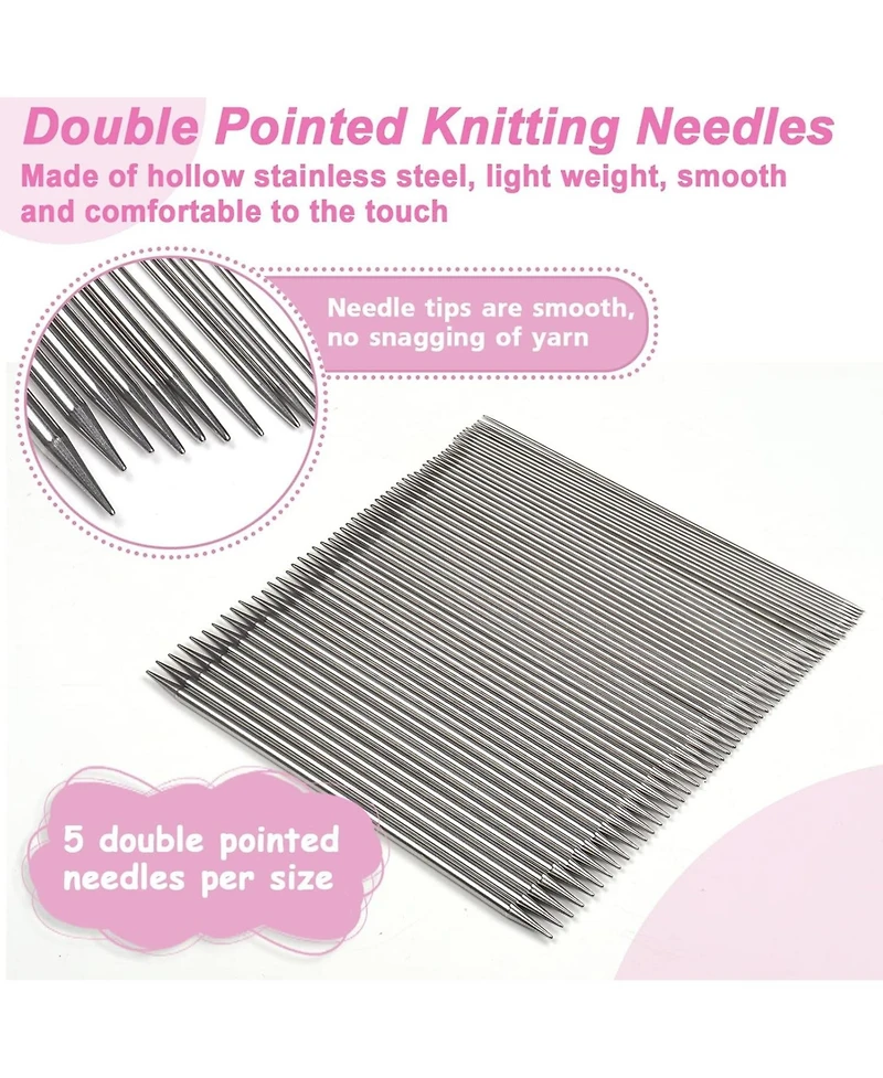 Aeelike 55-Piece Double Pointed Knitting Needles Set, 11 Sizes, 2mm to 6mm, Stainless Steel Short Knitting Needles