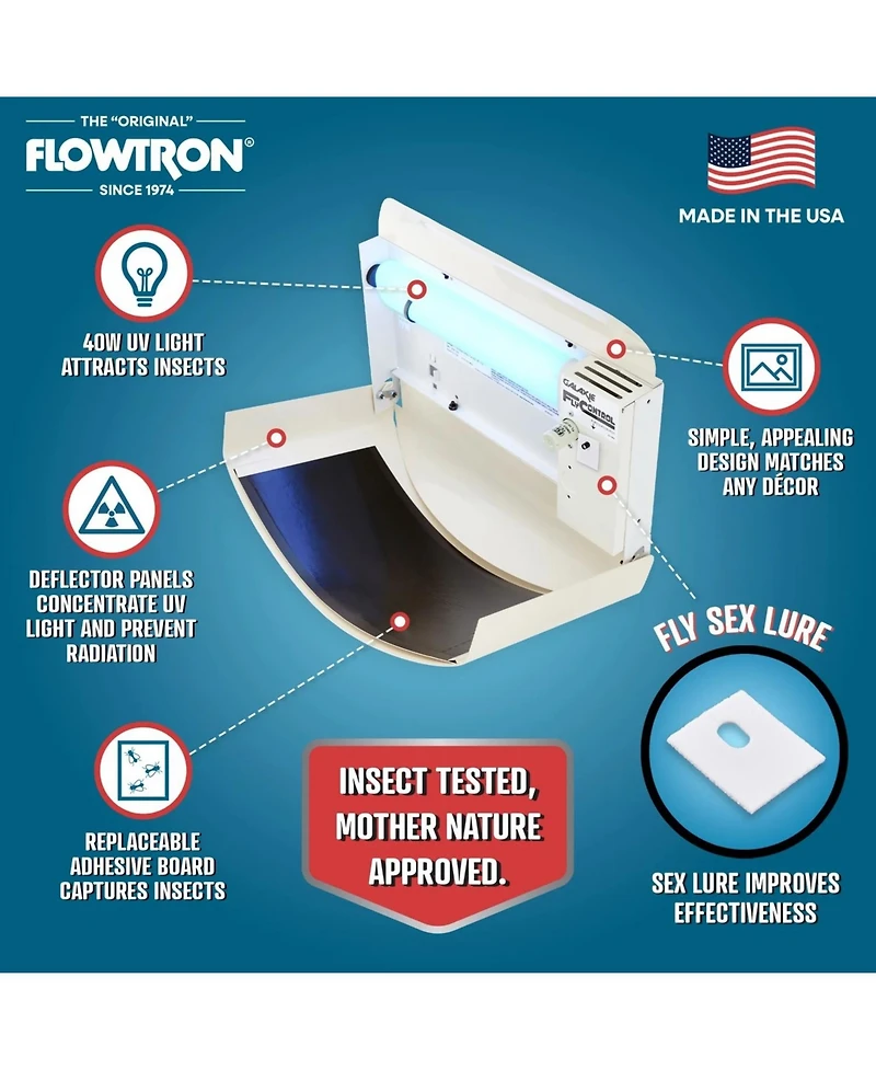 Flowtron Fly Trap Indoor Wall Sconce, Electric Insect Killer, 40W Uv, Sticky Strips, 600 Sq Ft, Home