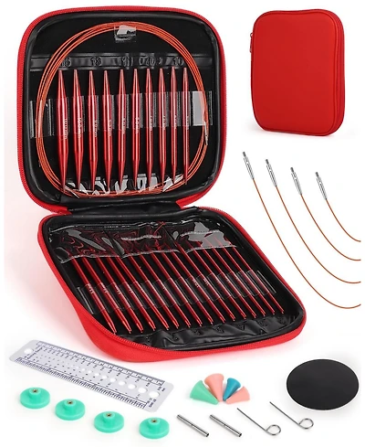 Aeelike Interchangeable Knitting Needle Set with Circular Cable for Crafters, 13 Circular Knitting Needles with 4 Cables, 3-10 mm