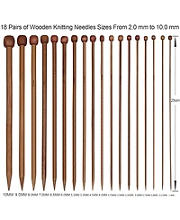 Aeelike 18 Pairs Bamboo Knitting Needles Set - 10 Inches Wooden Single Point Needles with Roll Bag - Portable Knitting Needle Set for Beginners