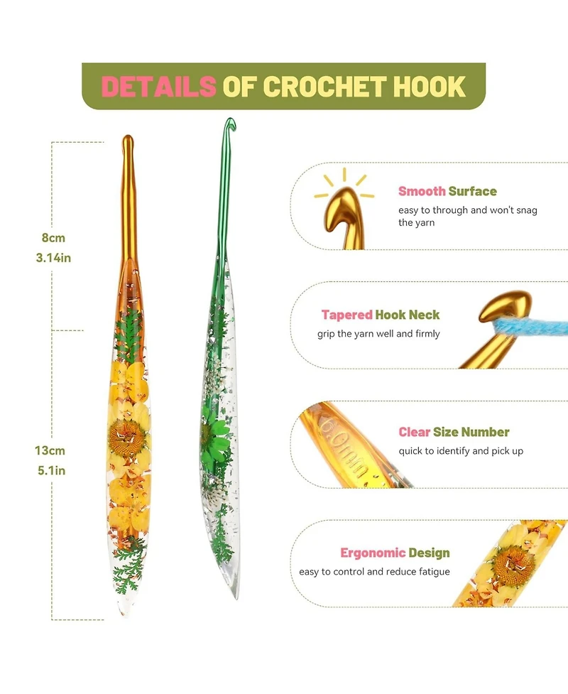 Aeelike Crochet Hooks Set, 3.0mm-6.0mm Ergonomic Crochet Hooks with Long Floral Handle, Super Shiny, Unique for Diy Crafts, Blanket, Sweaters