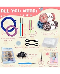 Aeelike Round Loom Knitting Kit for Beginners, Easy to Knit Cat (LandS) Complete Beginner Kit with Step-by-Step Instructions Videos, Animal Craft Gift