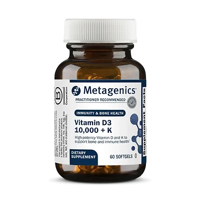 Metagenics Vitamin D3 and Vitamin K2 10,000 Iu with Mk 7 Vitamin D3 with K2 for Immune Support, Bone and Heart Health Non Gmo,Gluten Free 60 Softgels