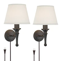 Regency Hill Braidy Rustic Wall Light Sconces Set of 2 Bronze Plug-in 7" Light Fixture Ivory Cotton Shade for Bedroom Reading Living Room Hallway Home