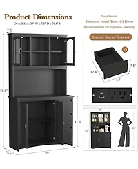 gaomon Kitchen Pantry Cabinet with Led Lights and Charging Station, 71" Tall Kitchen Hutch Storage Cabinet with Countertop, 3 Drawers, 4 Doors