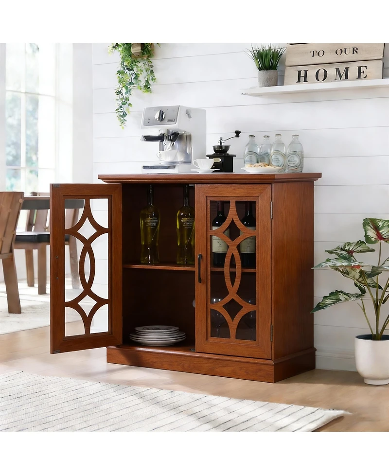 Clihome Modern Buffet Cabinet with Tempered Glass Doors, Adjustable Shelves Storage Sideboard