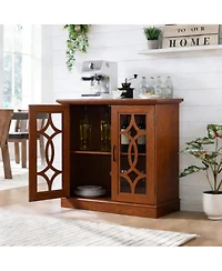 Clihome Modern Buffet Cabinet with Tempered Glass Doors, Adjustable Shelves Storage Sideboard