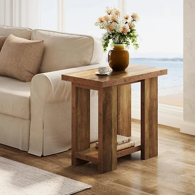 Tribesigns 2 Tier Side Table with Storage,Rustic Wood End Table,Narrow Nightstand Bedside Table for Living Room,Bedroom,Small Spaces