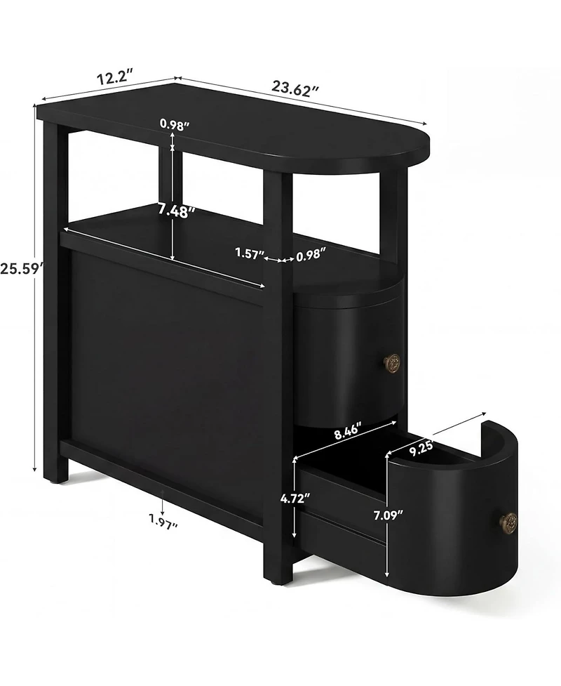 Tribesigns Solid Wood End Table with 2 Drawers and Open Shelf:No assembly required.Black side table for living room couch,slim nightstand for bedroom
