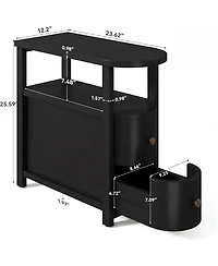 Tribesigns Solid Wood End Table with 2 Drawers and Open Shelf:No assembly required.Black side table for living room couch,slim nightstand for bedroom