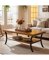 Tribesigns Farmhouse Coffee Table: 2-tier rectangular wood with storage shelf and curved metal legs. 47" center table for living room, home office