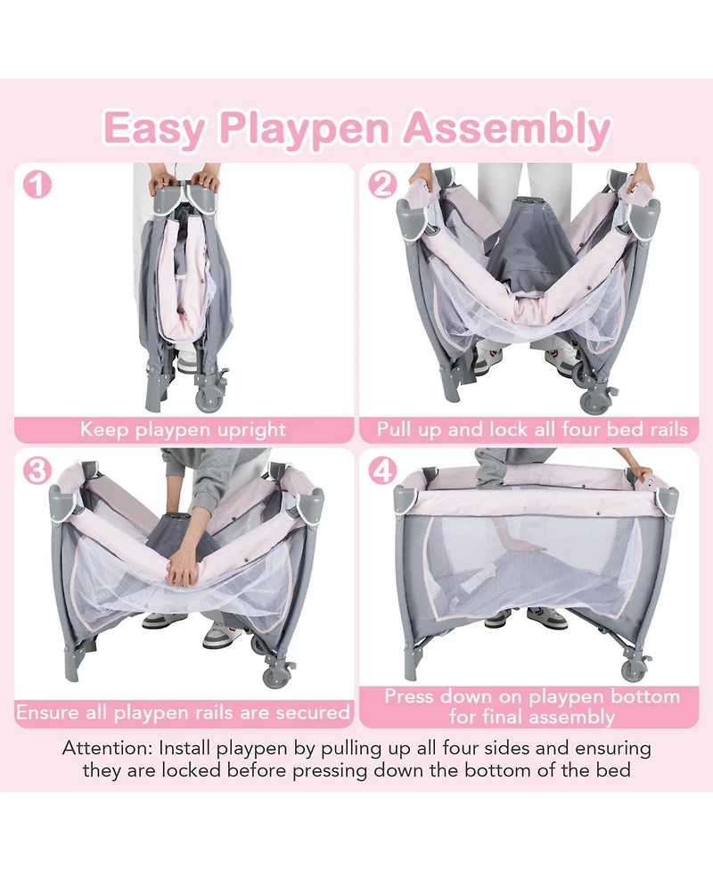 Costway 4-in-1 Convertible Portable Baby Playard Newborn Napper with Music and Toys