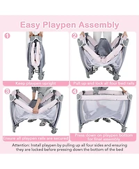 Costway 4-in-1 Convertible Portable Baby Playard Newborn Napper with Music and Toys