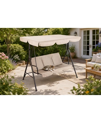 gaomon 3-Seat Outdoor Swing Chair -Weather-Resistant, Adjustable Canopy, Thick Cushions, 500 lbs Capacity for Patio or Porch
