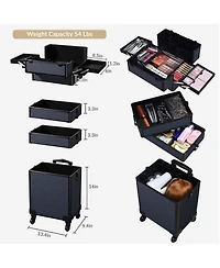Byootique 4in1 Rolling Makeup Case with Makeup Brush Waist Bag,Professional Cosmetology Case on Wheels for Makeup Artist Travel
