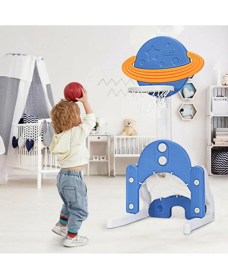 Sugift 3 In 1 Height Adjustable Kids Basketball Hoop Set With Balls