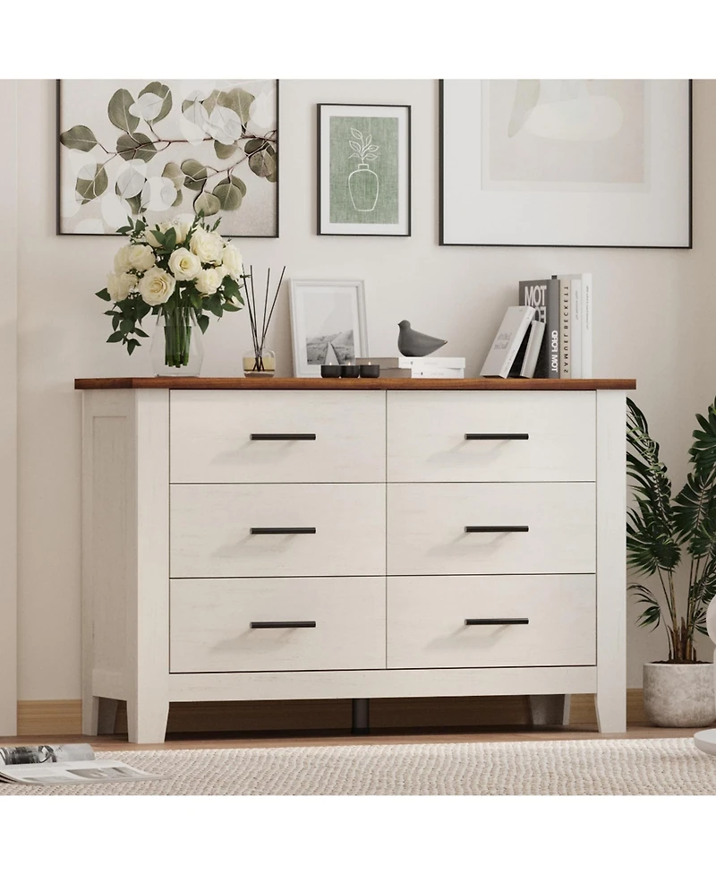 gaomon 6 Drawer Dresser for Bedroom, 47" Wide Chest of Drawers with Large Capacity Drawers and Sturdy Thickened Legs