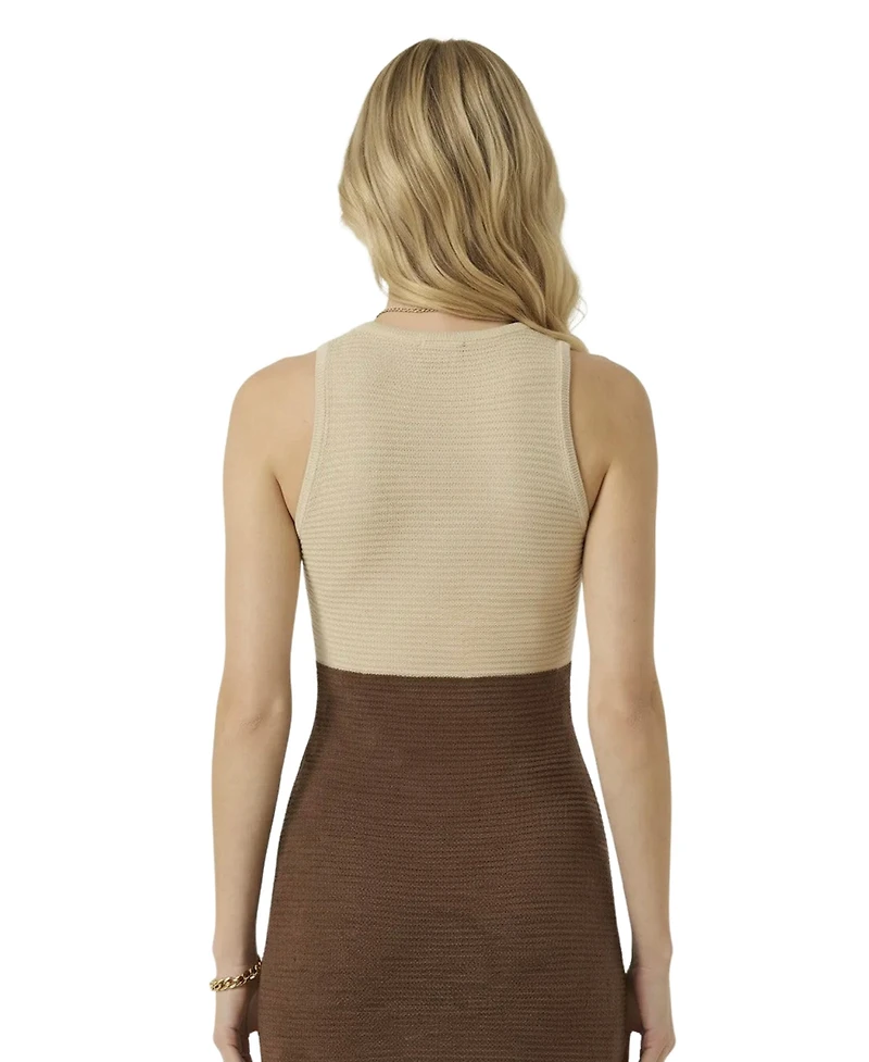 Modenaire Women's Two-Tone Sleeveless Knit Contoured Waist Dress